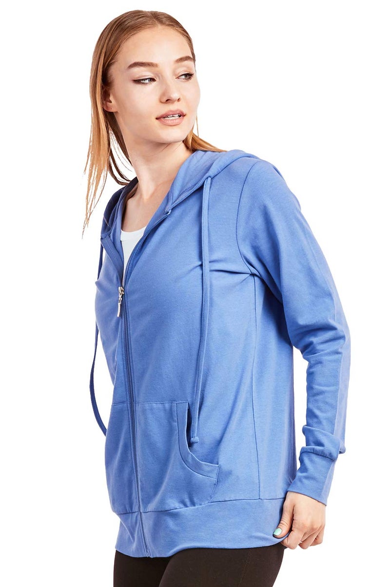 Sofra Women's Thin Cotton Zip Up Hoodie Jacket (S, Blue) - Image 2
